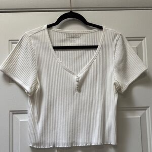 American Eagle Outfitters Cream Ribbed Crop Top